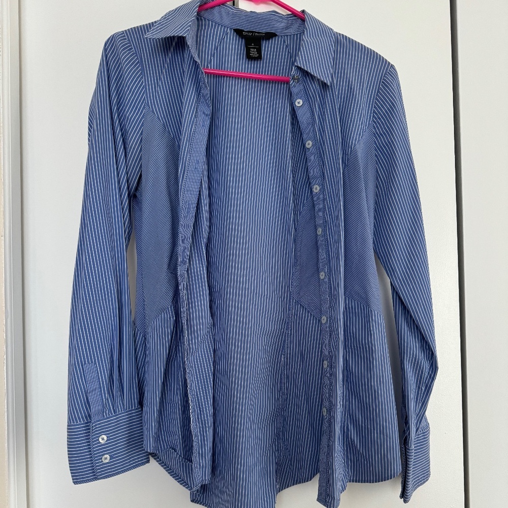 White House Black Market - Blue and White Striped Fitted Blouse